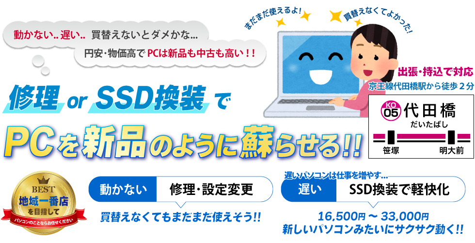 パソコン修理・データ復元、復旧や動作不良は東京都世田谷区・杉並区のTNCサポートへ